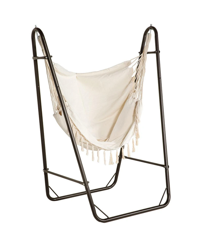 Outsunny Hammock Chair w/ Metal Stand, Swing Side Pocket