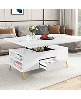 Streamdale Furniture Modern Lift Top Coffee Table Multi Functional Table With Drawers In White