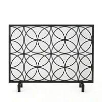 Geometric Iron Fireplace Screen with Single Overlapping Panel