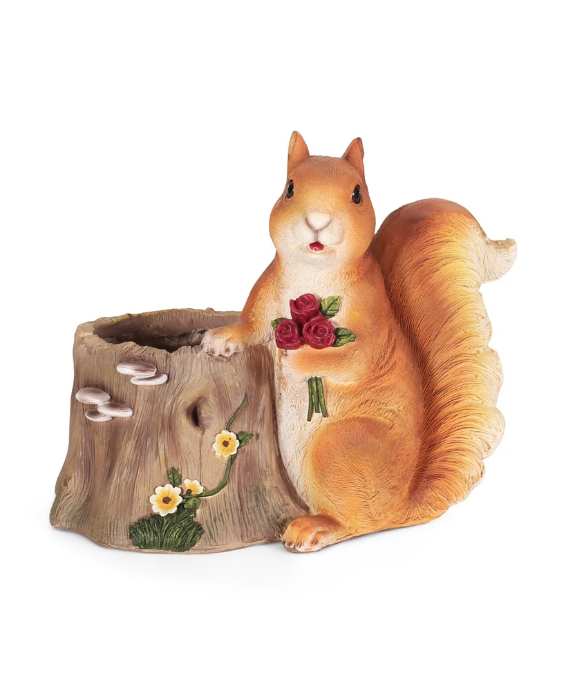 Simplie Fun Captivating Squirrel Cast Stone Planter with Drainage Hole
