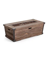 Outdoor Patio Concrete Fire Table, Rectangle Gas Burning 56-Inch Fire Pit - 50,000 Btu, Wood Pattern Fire Table, Brown (Tank Cover Not Included)