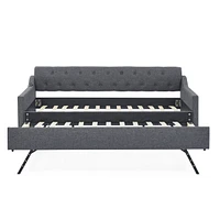 Twin-Size Tufted Upholstery Daybed with Pull-Out Trundle and Usb Charging