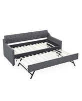 Streamdale Furniture Twin-Size Tufted Upholstery Daybed with Pull-Out Trundle and Usb Charging