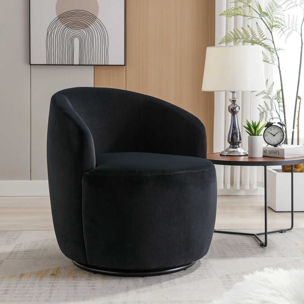 Simplie Fun Velvet Fabric Swivel Accent Armchair Barrel Chair With Powder Coating Metal Ring