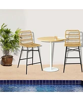 Slickblue Set of 2 Rattan Bar Stools with Sturdy Metal Frame-Natural