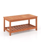 Slickblue 2-Tier Patio Coffee Table with Slatted Tabletop and Shelf