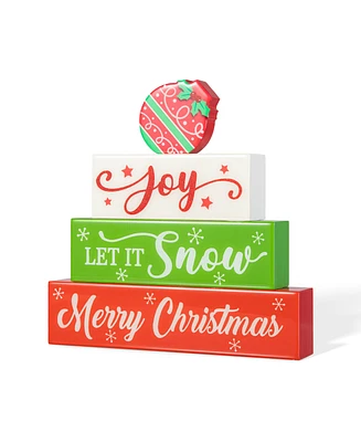 Glitzhome 9.5 L Christmas Wooden Epoxy Resin Block Word Sign