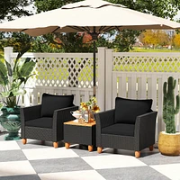 Costway 3PCS Patio Rattan Furniture Set Cushioned Sofa Storage Table with Wood Top