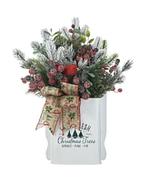 Glitzhome 21 H Christmas Pine Needle Berry Ribbon Centerpiece