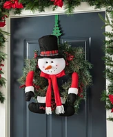 Glitzhome 24 D Christmas Flocked Pine Needle Berry Wreath with matched 20"H Christmas Fabric Snowman Ornament sets