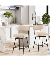 Slickblue 25" 2-Piece Modern Upholstered Bar Stools with Back and Footrests-Beige