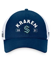 Fanatics Men's Deep Sea Blue/White Seattle Kraken Free Kick Trucker Adjustable Hat