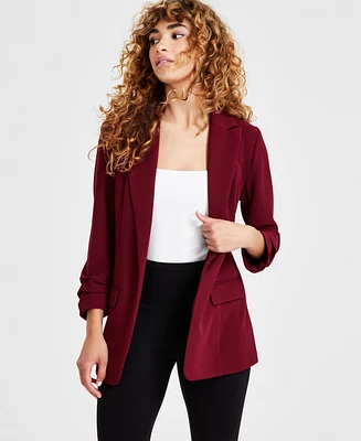 Bar Iii Women's Notch-Lapel Ruched-Sleeve Open-Front Blazer, Created for Macy's