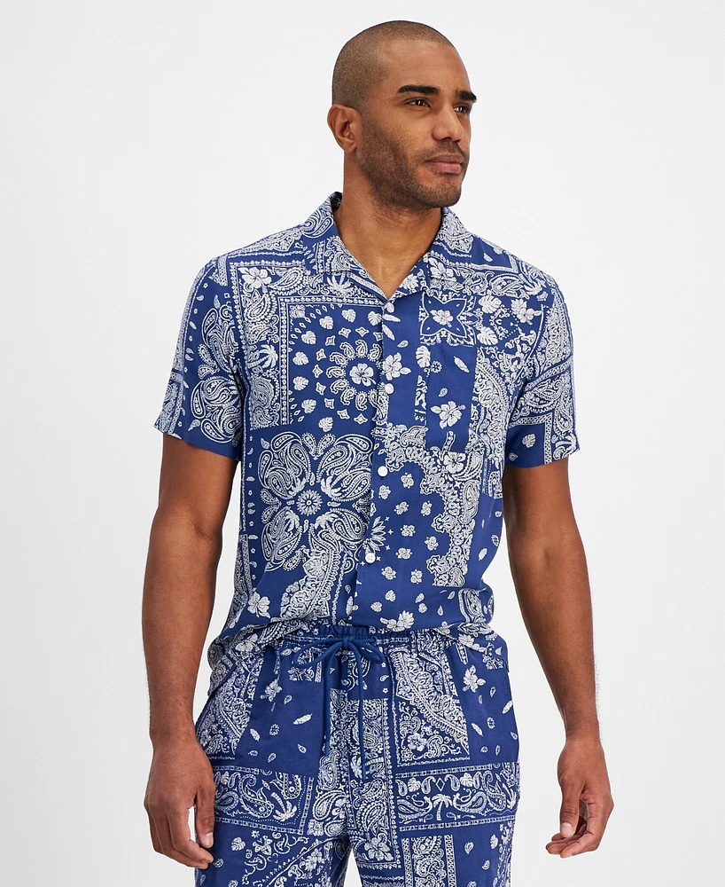 Sun + Stone Men's Klaus Short Sleeve Button-Front Printed Shirt, Created for Macy's