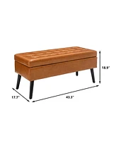 Tufted Beige Storage Bench with Spacious Hidden Compartment