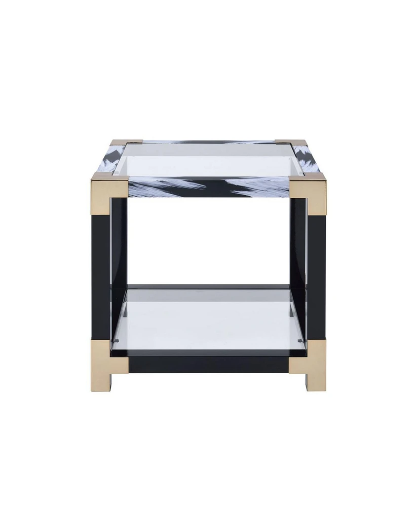 Simplie Fun Lafty End Table in White Brushed & Clear Glass