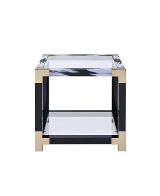 Simplie Fun Lafty End Table in White Brushed & Clear Glass