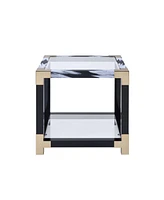 Simplie Fun Lafty End Table in White Brushed & Clear Glass