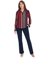 Tommy Hilfiger Women's Printed Collared Long-Sleeve Top