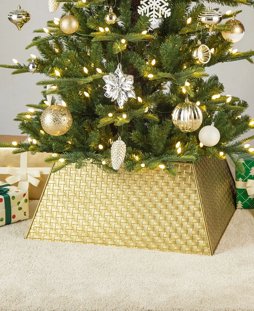 Glitzhome 25.75 L Trapezoid Gold Metal Weave Tree Collar