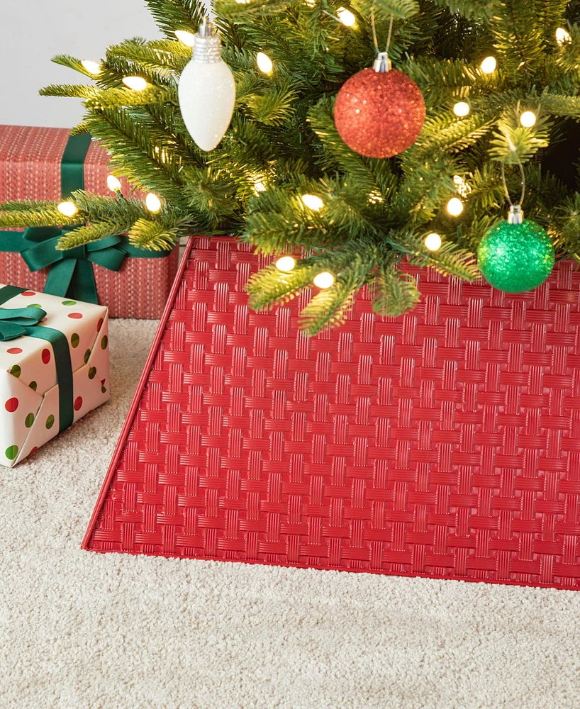 Glitzhome 25.75 L Trapezoid Red Metal Weave Tree Collar