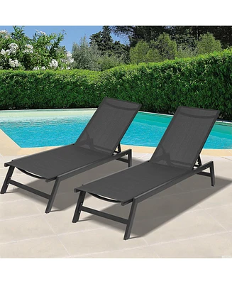 Simplie Fun Chaise Lounge Set of 2 Adjustable, Durable Aluminum Foldable Chairs