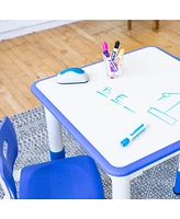 ECR4Kids Dry-Erase Square Activity Table with 2 Chairs, Adjustable, Grassy Green, 3-Piece