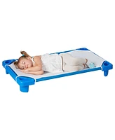 ECR4Kids Stackable Kiddie Cot with Sheet, Ready-to-Assemble, Toddler Size, Blue, 6-Pack