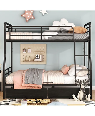 Simplie Fun Full Xl Over Queen Metal Bunk Bed With 2 Drawers