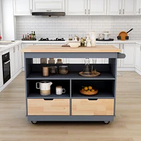 Rolling Kitchen Island with Storage and Wine Rack