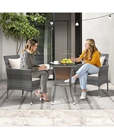 Gymax 3-Piece Patio Furniture Set Pe Wicker Conversation Bistro Set w/ A Tempered Glass Table