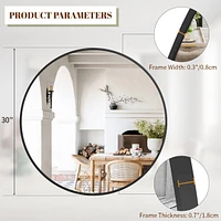 Homlux 30 Inch Round Wall Mirror with Black Aluminum Alloy Frame