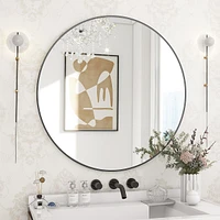 Homlux 24 Inch Round Wall Mirror with Black Aluminum Alloy Frame