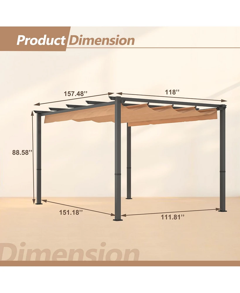 Streamdale Furniture Retractable Aluminum Pergola with Sunproof Canopy (10' x 10')