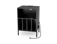 Slickblue Record Player Stand with Record Storage Shelf and Charging Station-Black