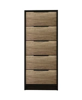 Streamdale Furniture Kaia 5 Drawer Dresser, Vertical Dresser - Black Pine