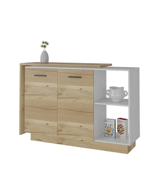 Simplie Fun Crescent 7-Shelf 4-Door 2-Piece Kitchen Set, Kitchen Island And Pantry White And Light Oak