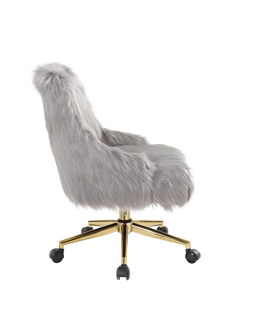 Simplie Fun Arundell Ii Office Chair in Gray Faux Fur & Gold Finish