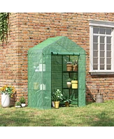 Outsunny 56" x 29" x 77" Small Walk-in Greenhouse w/ 4 Shelves, Green