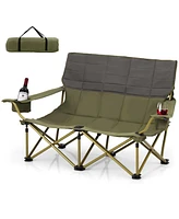 Slickblue Oversized Camping Chair Folding Loveseat Camping Couch with Cup Holders & Thick Padding