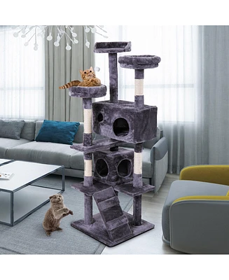 Simplie Fun Versatile Cat Tree with Plush Cushions, Scratching Ball, Ladder & Condos