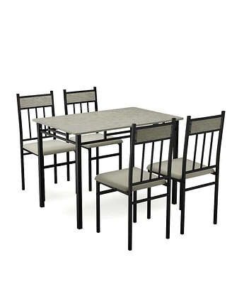 Sugift 5 Pieces Faux Marble Dining Set Table with Solid Steel Frame