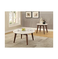 Streamdale Furniture Gasha Coffee Table in White Marble & Walnut