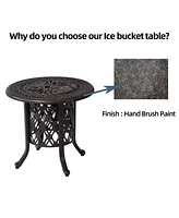 Elegant 21" Cast Aluminum Ice Bucket and Side Table