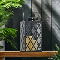 Streamdale Furniture Gorgeous Stainless Steel Lantern with Lattice Pattern and Tempered Glass