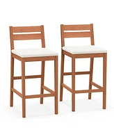 Slickblue Set of 2 Outdoor Wood Barstools with Soft Seat Cushion-Off White