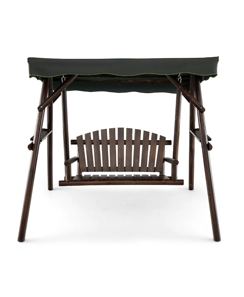 Slickblue 2-Person Outdoor Wooden Porch Swing with an Adjustable Canopy