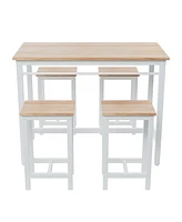 Simplie Fun 5-piece modern kitchen table with four bar stools Bar table set 5PC, metal frame and Mdf, white oak,47.5" L x 23.7" W x 35.5" H.