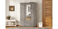 3-Door Mirror Wardrobe with shelves, Gray