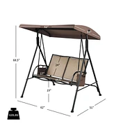 Slickblue 2-Person Patio Swing with Adjustable Canopy and 2 Storage Pocket-Brown